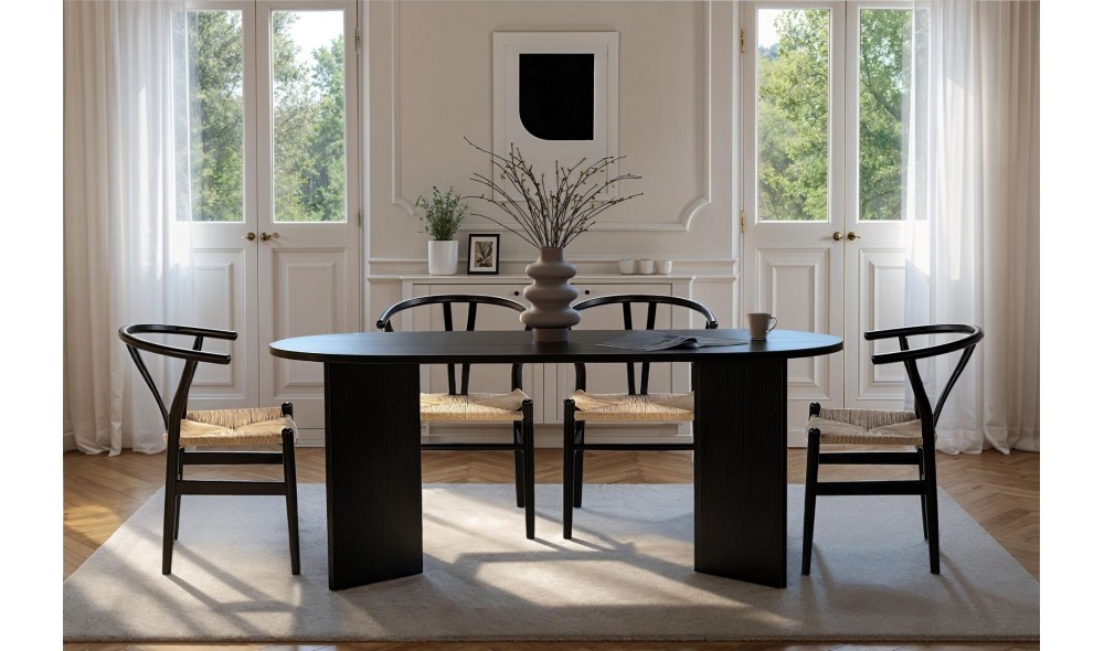 Masa de sufragerie, Sablin - Wood Black, 180 x 75 x 90 cm