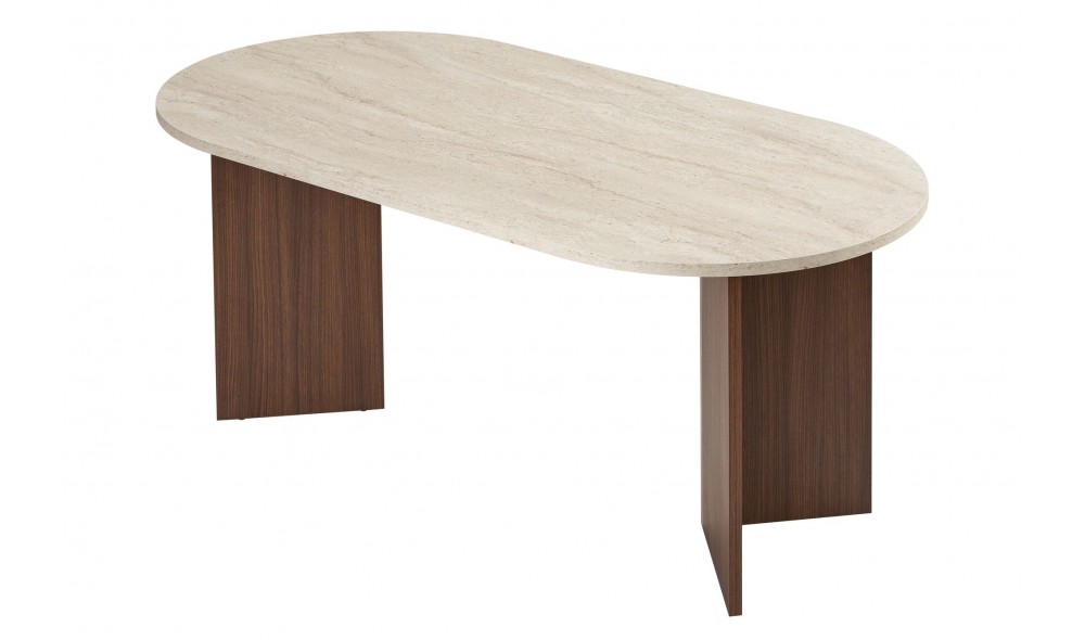 Masa de sufragerie, Sablin - Travertine, Milano Walnut, 180 x 75 x 90 cm