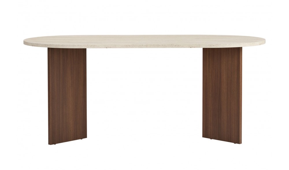 Masa de sufragerie, Sablin - Travertine, Milano Walnut, 180 x 75 x 90 cm