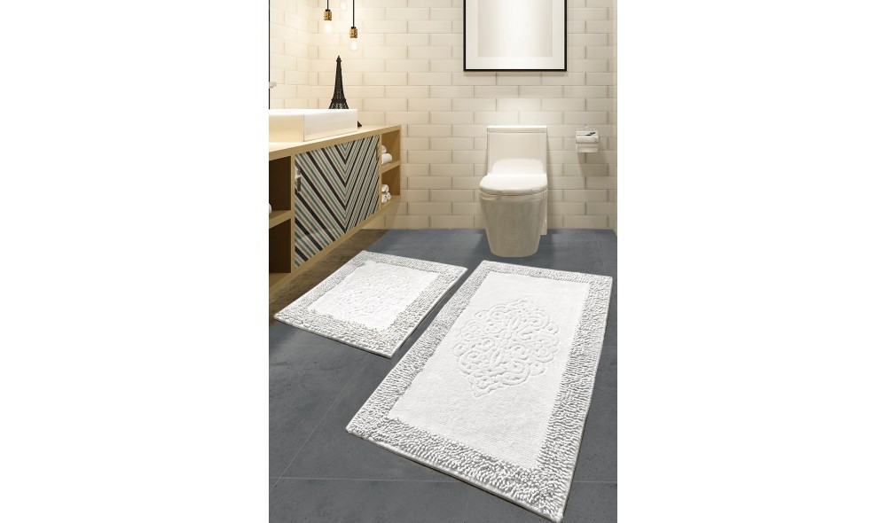 Set covoras de baie (2 piese), Piante - Ecru