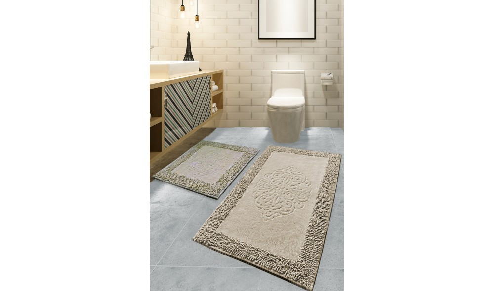 Set covoras de baie (2 piese), Piante - Beige