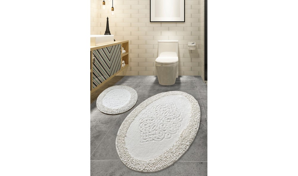 Set covoras de baie (2 piese), Piante Oval - Ecru