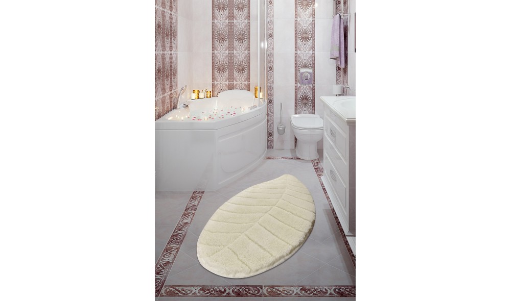 Covoras de baie, Jungle Leaf - Ecru (60 x 100)