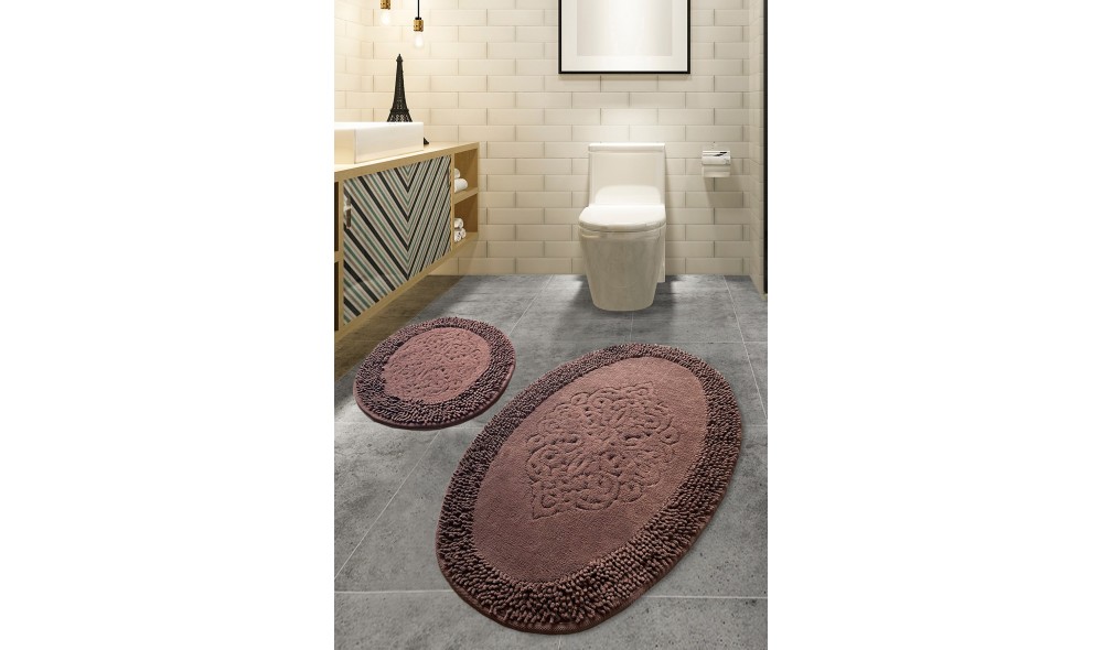 Set covoras de baie (2 piese), Piante Oval - Brown