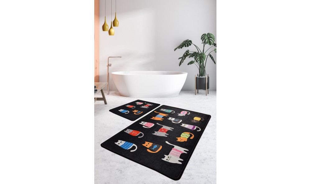 Set covoras de baie (2 piese), Black Cats