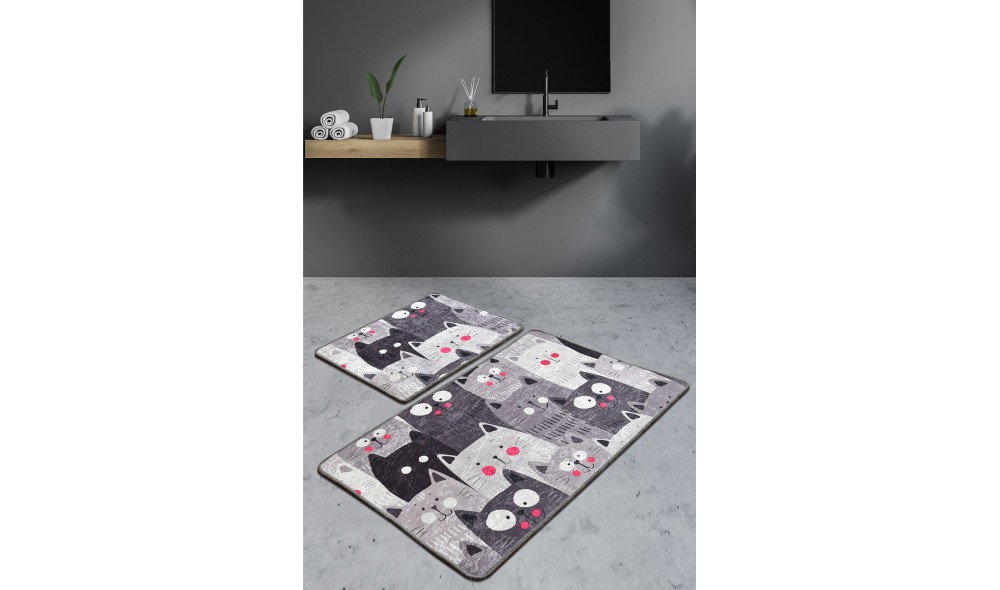 Set covoras de baie (2 piese), Meow - Grey