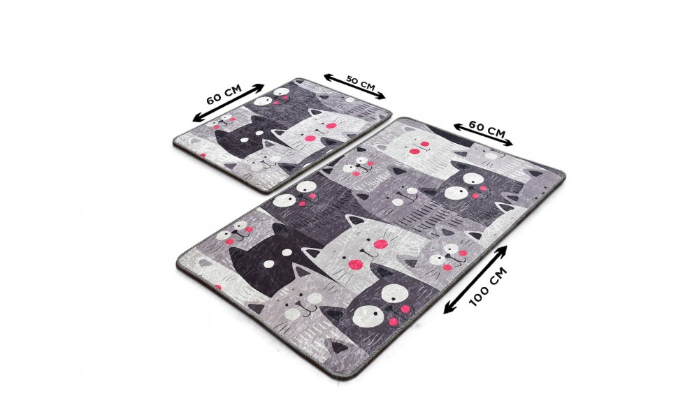 Set covoras de baie (2 piese), Meow - Grey