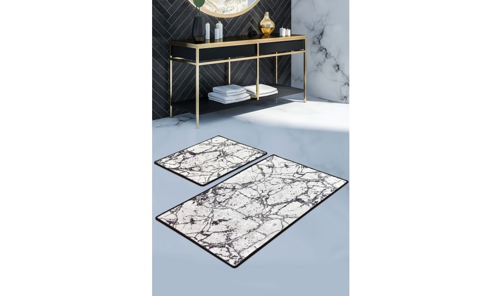 Set covoras de baie (2 piese), Marble - White