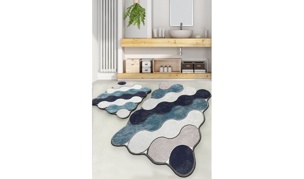 Set covoras de baie (2 piese), Circle - Blue