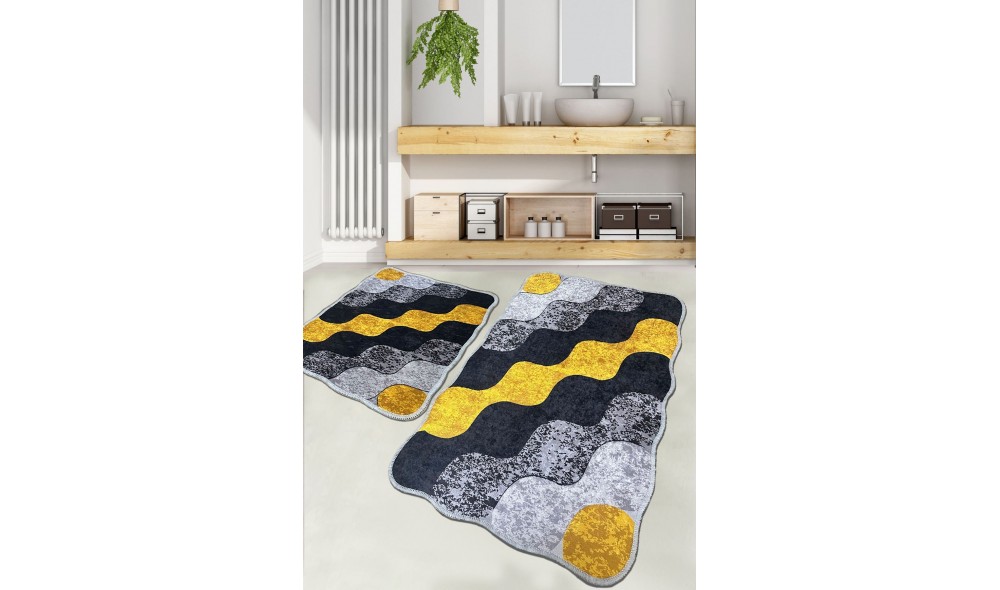 Set covoras de baie (2 piese), Circle - Yellow