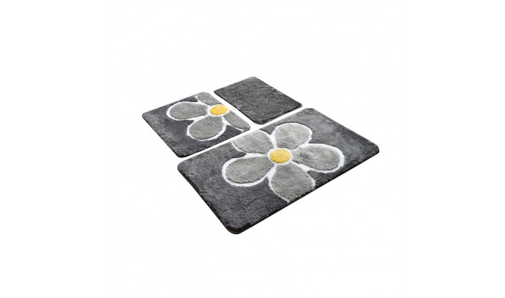 Set covoras de baie (3 piese), Flower - Grey