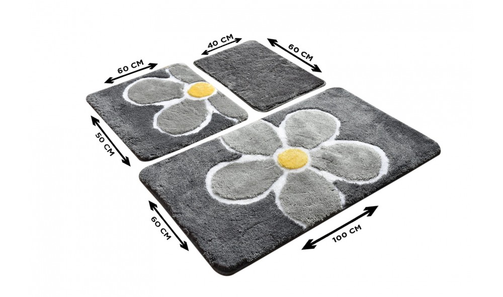 Set covoras de baie (3 piese), Flower - Grey