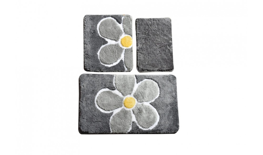 Set covoras de baie (3 piese), Flower - Grey