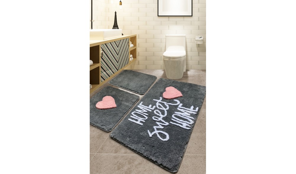 Set covoras de baie (3 piese), Home Sweet Home - Fume