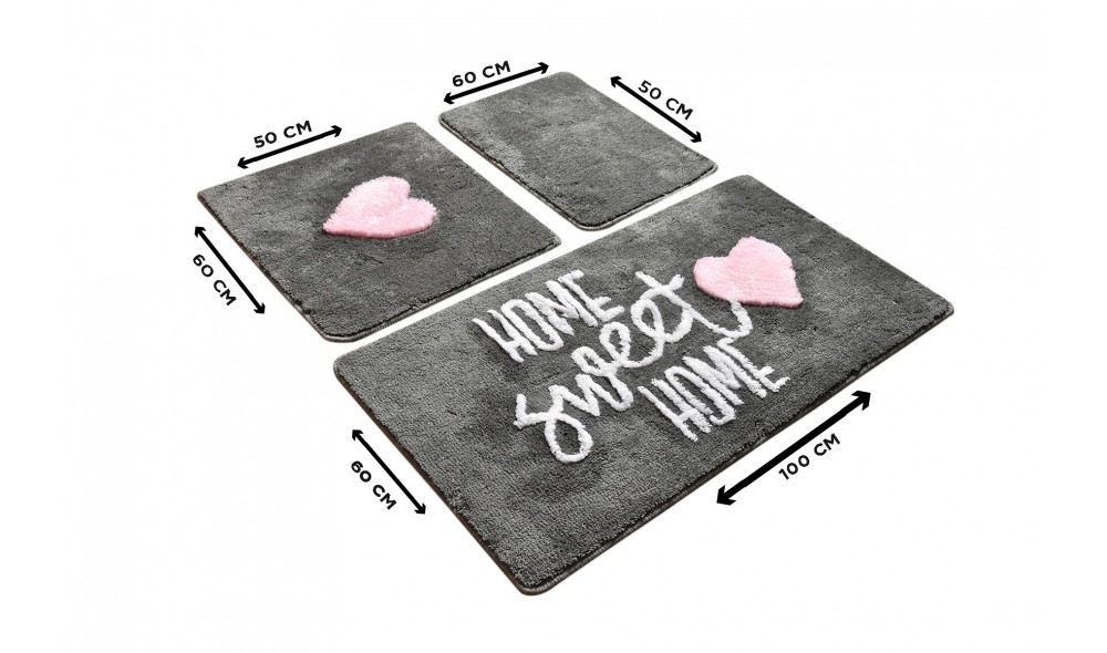 Set covoras de baie (3 piese), Home Sweet Home - Fume