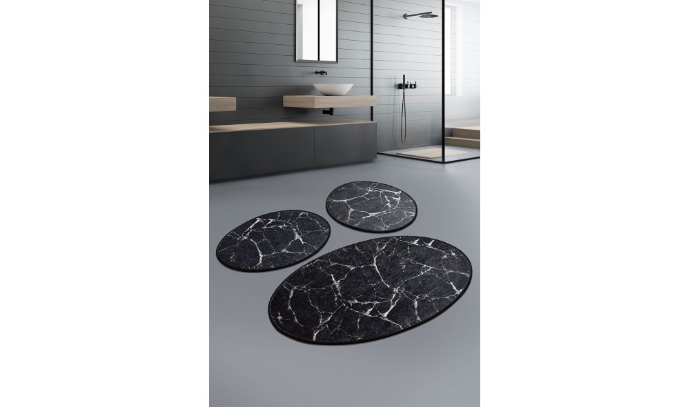 Set covoras de baie (3 piese), Marble - Black