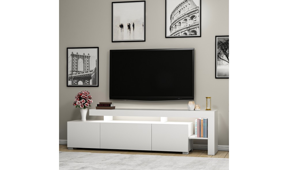 Suport TV, Beliz, Alb, 192 x 53 x 37 cm