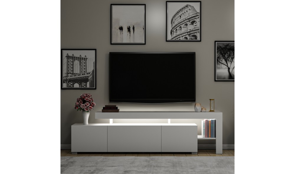 Suport TV, Beliz, Alb, 192 x 53 x 37 cm