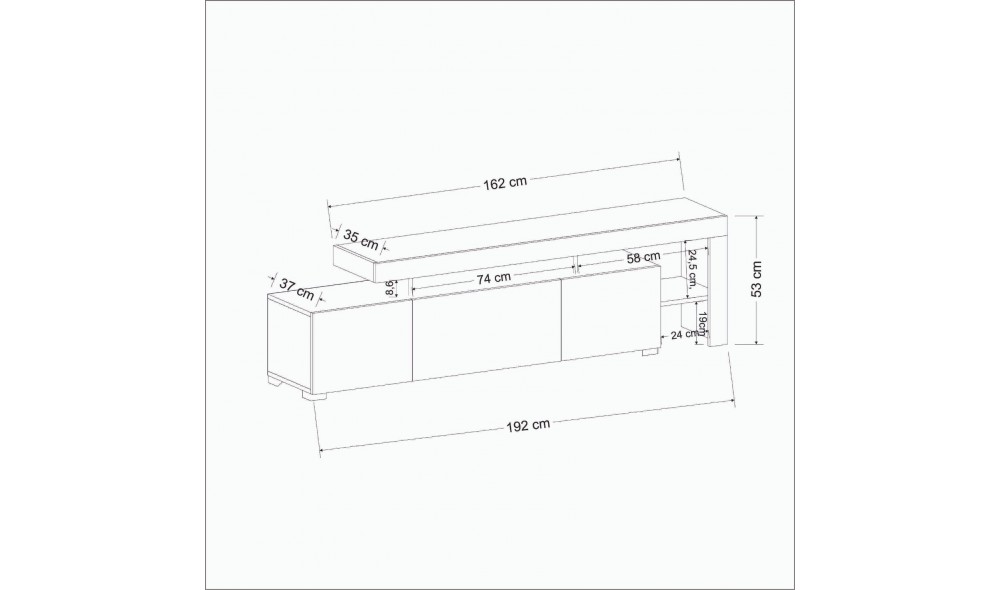 Suport TV, Beliz, Antracit, 192 x 53 x 37 cm