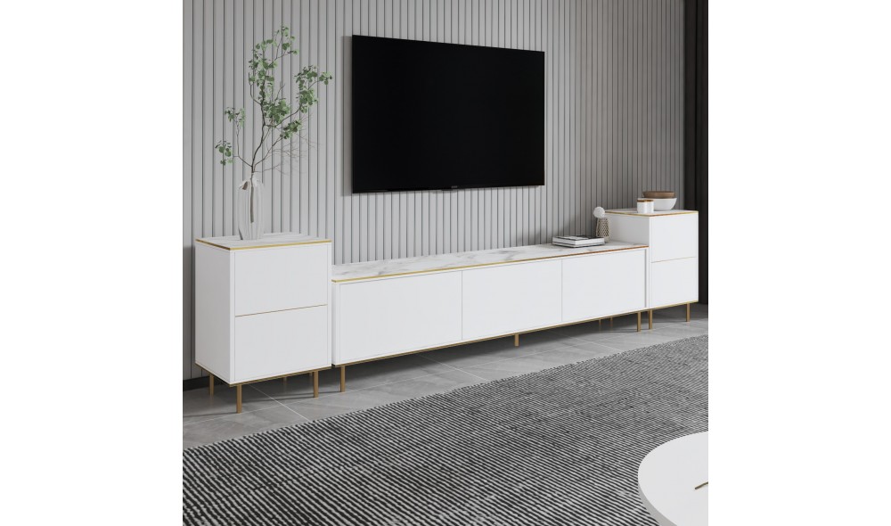 Unitate TV, Imaj, Marmura albaAur, 180 x 45 x 35 cm