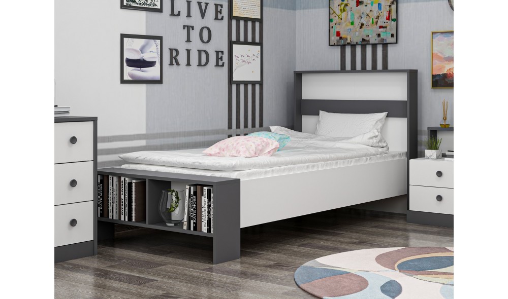 Pat de o persoana, Life - 90x190 cm, AntracitAlb