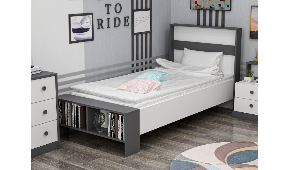 Pat de o persoana, Life - 90x190 cm, AntracitAlb