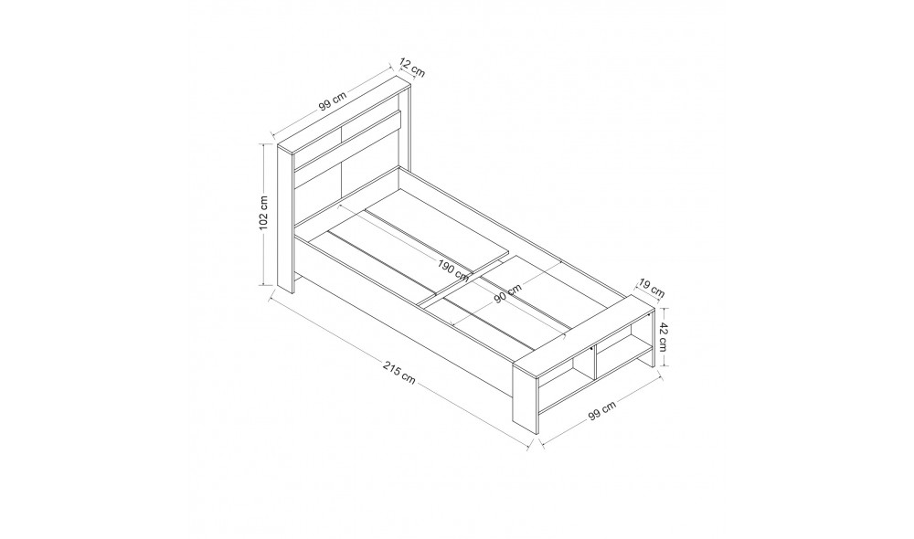 Pat de o persoana, Life - 90x190 cm, Alb