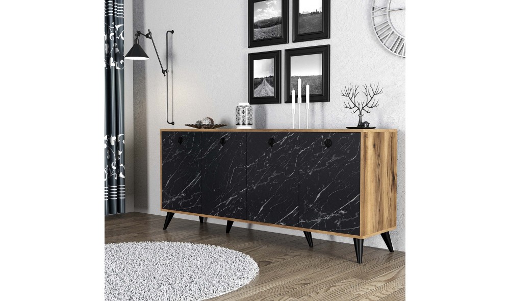Consola, Elite 1618, NucMarmura neagra, 180 x 80 x 45 cm
