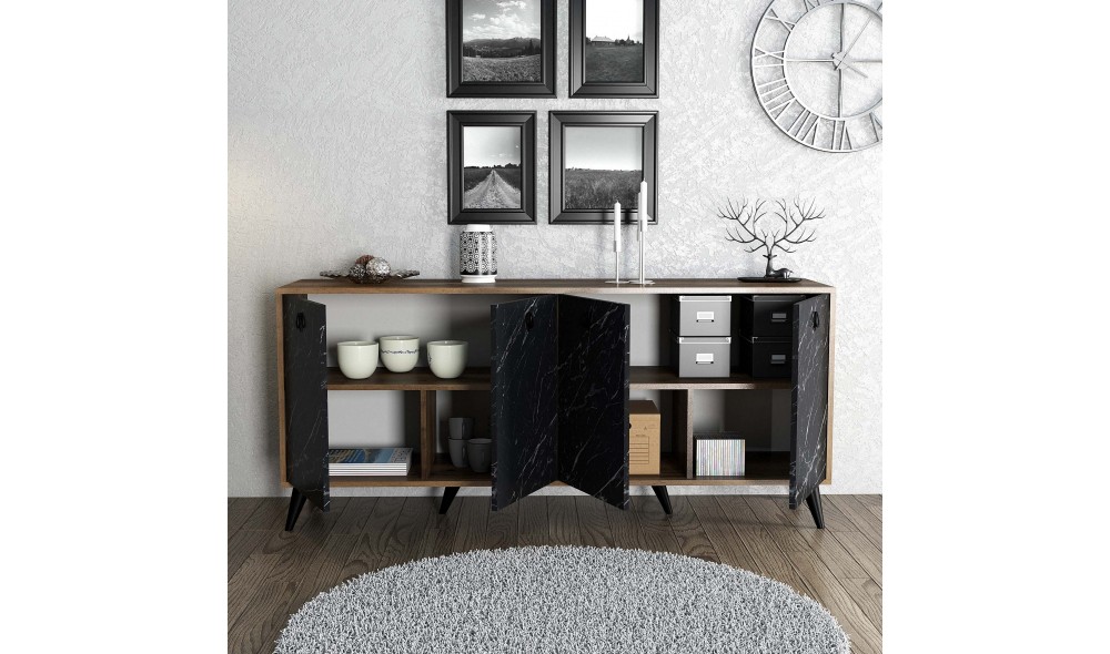 Consola, Elite 1618, NucMarmura neagra, 180 x 80 x 45 cm