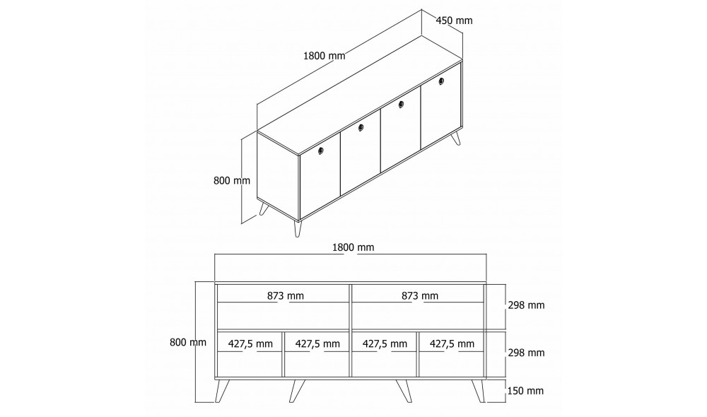 Consola, Elite 1618, NucMarmura neagra, 180 x 80 x 45 cm