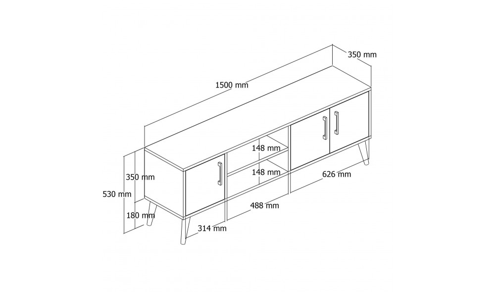 Suport TV, Exxen - 1584, StejarAlb, 150 x 52 x 34 cm