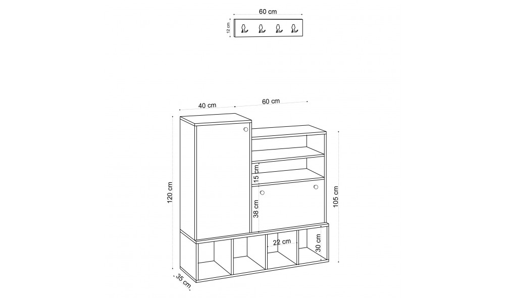 Pantofar, Wess, Stejar, 100 x 120 x 35 cm
