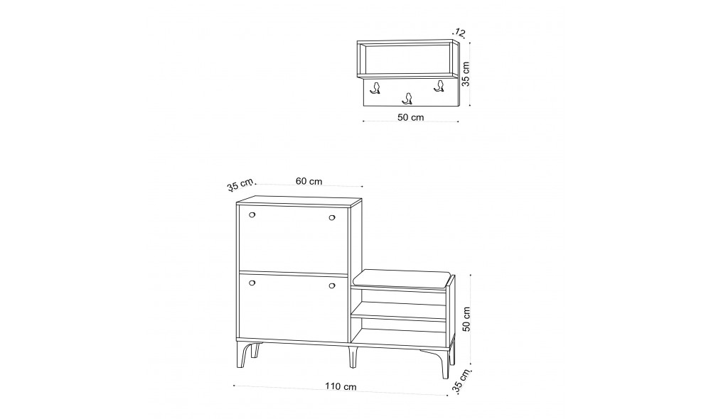 Pantofar, Bred, Stejar, 110 x 92 x 35 cm
