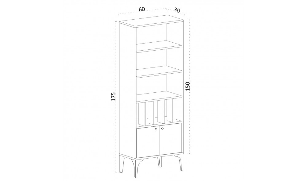 Raft pentru carti, Pollux, Stejar safir, 60 x 175 x 30 cm