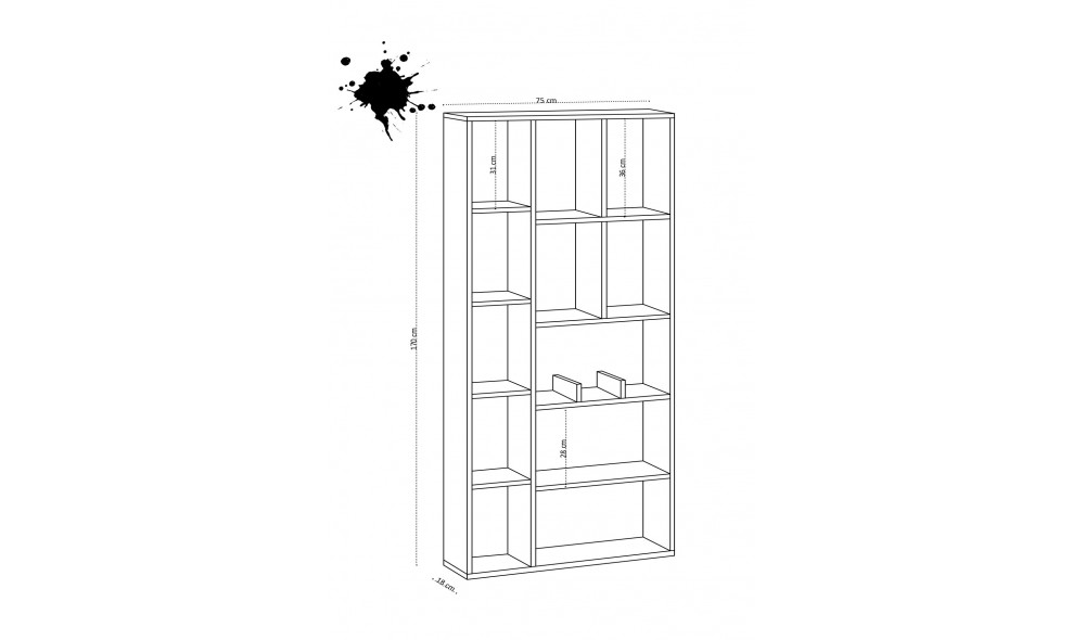 Raft pentru carti, Demios - Dec0067, Stejar safir, 75 x 170 x 18 cm