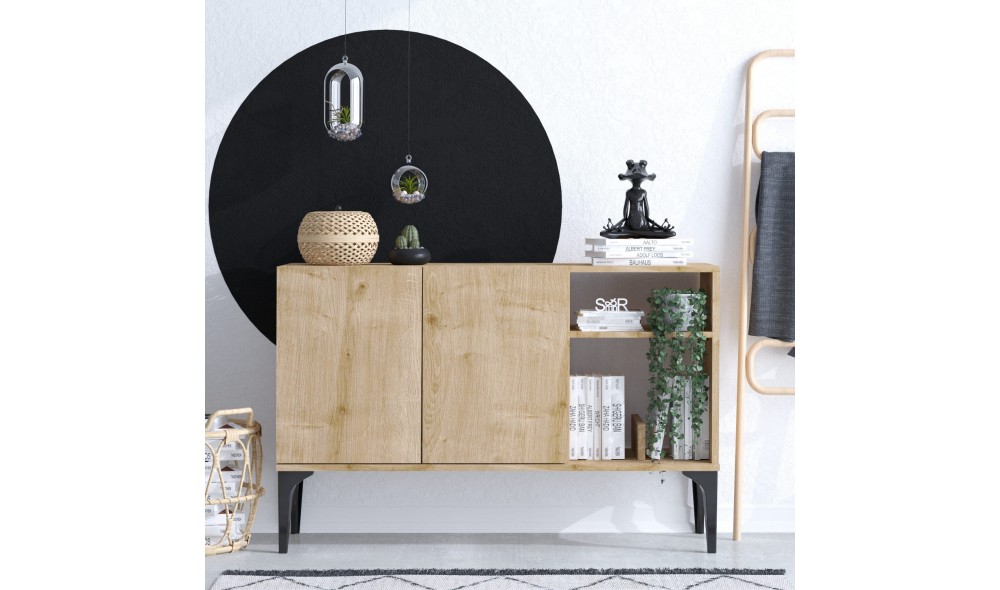 Consola, Oscar, Stejar safirNegru, 120 x 80 x 40 cm