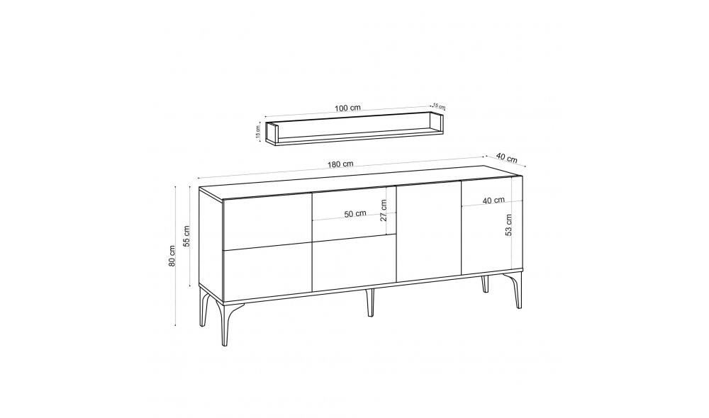 Consola, Lucky, AlbNegru, 180 x 80 x 40 cm