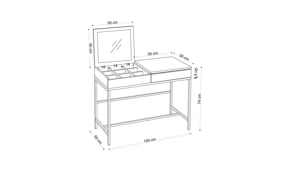 Masa de machiaj, Amour, AlbNegru, 100 x 74 x 50 cm