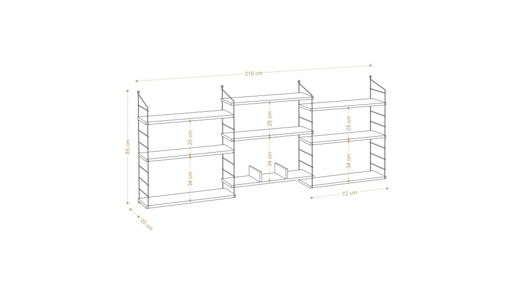 Raft pentru carti, Laba, Stejar, 85 x 216 x 20 cm