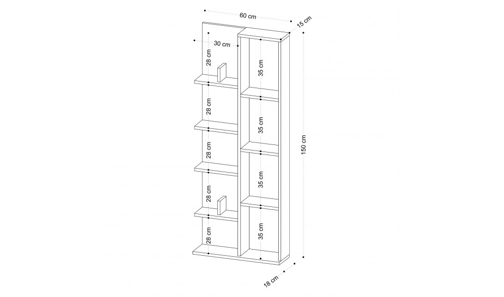 Raft pentru carti, Viva, Alb, 60 x 150 x 18 cm