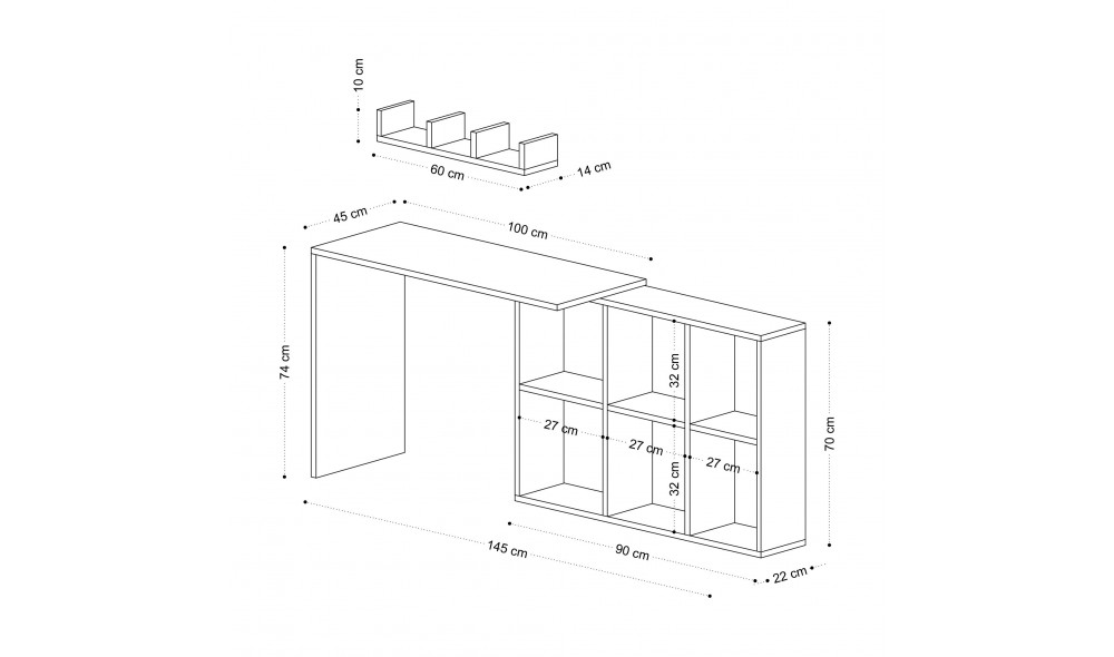 Birou de studiu, Jack, AlbStejar, 74 x 145 x 45 cm