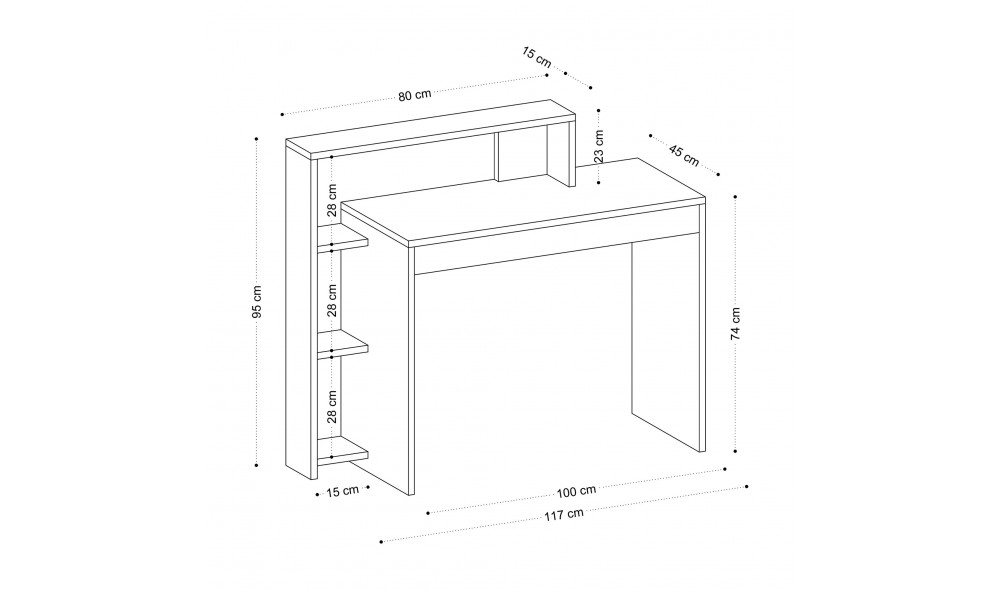 Birou de studiu, Trella, Alb, 95 x 117 x 45 cm