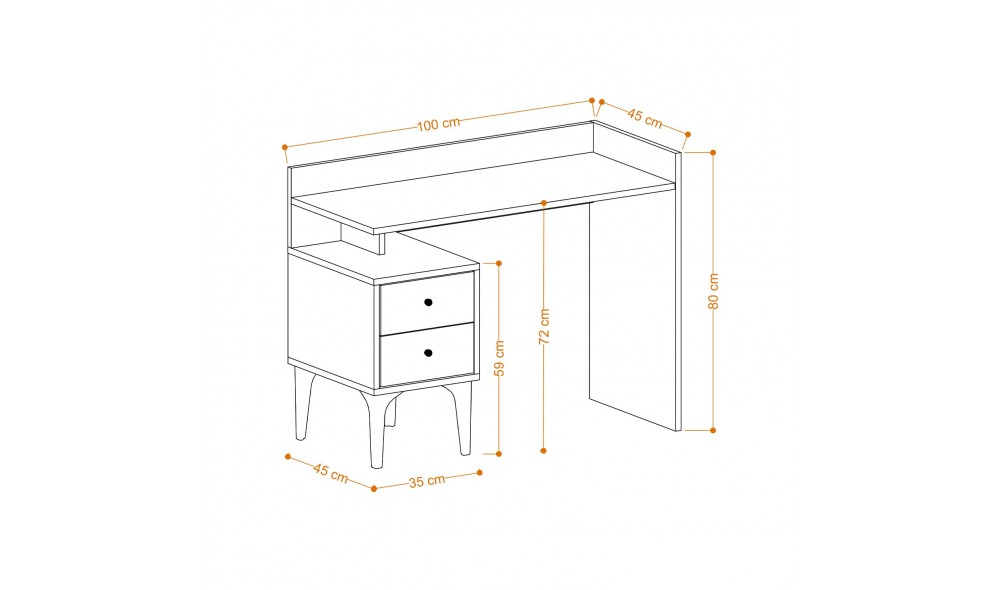 Birou de studiu, Puuk - Dec0087, Stejar, 100 x 80 x 45 cm