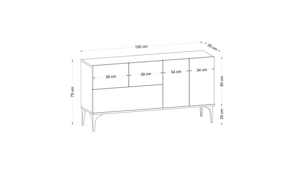 Consola, Glise, AlbNegru, 150 x 75 x 35 cm