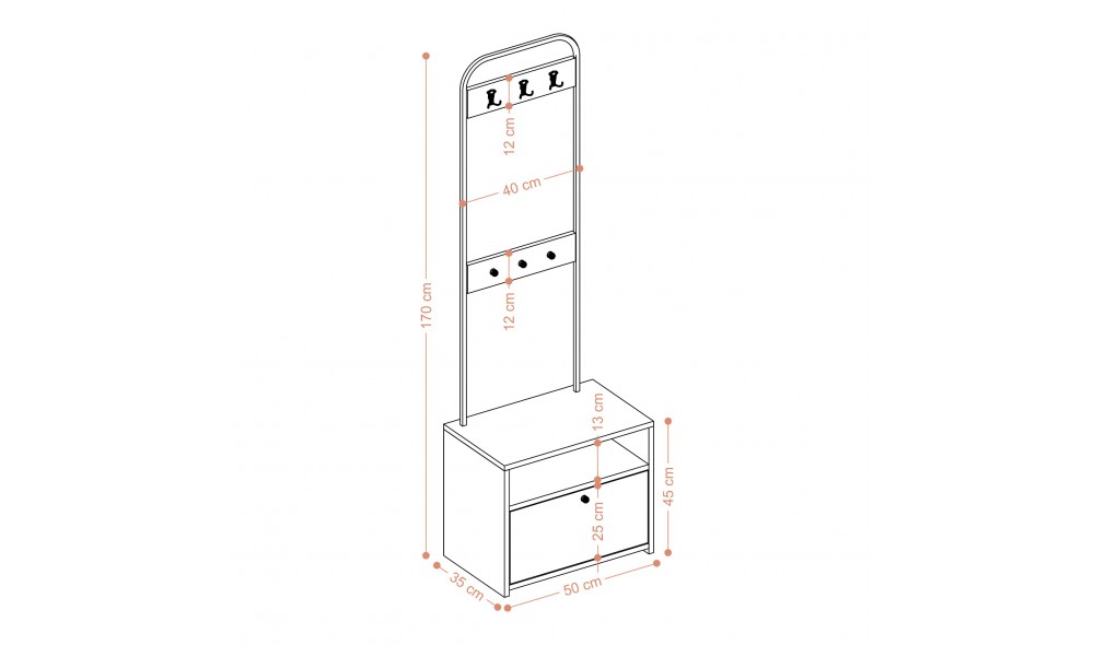 Antreu, Quinn, Stejar safir, 50 x 170 x 35 cm