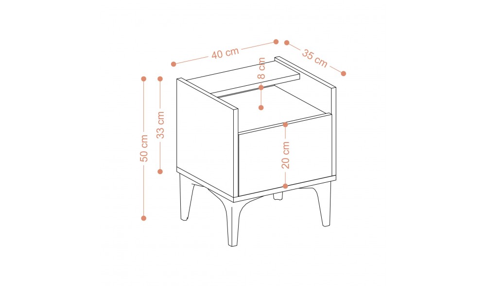 Noptiera, Zeze, Stejar safir, 40 x 50 x 35 cm
