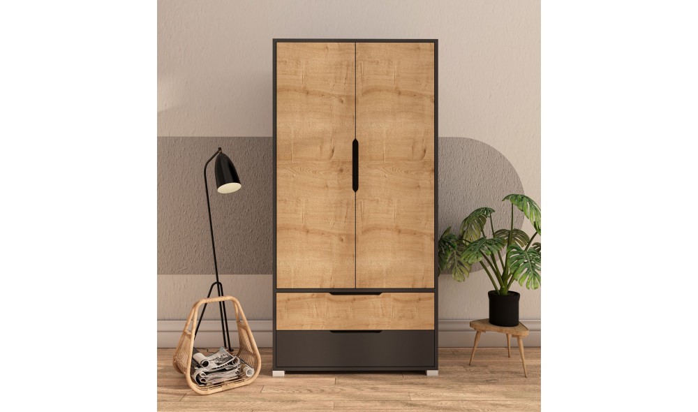 Dulap, Flora 90 - Anthracite, Sapphire Oak, 90 x 183 x 45 cm