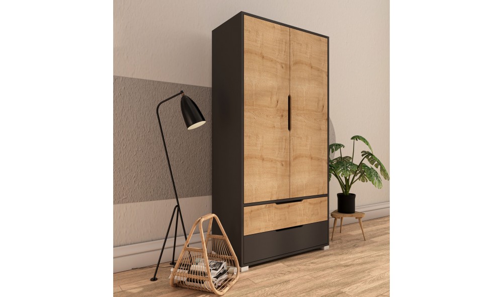 Dulap, Flora 90 - Anthracite, Sapphire Oak, 90 x 183 x 45 cm