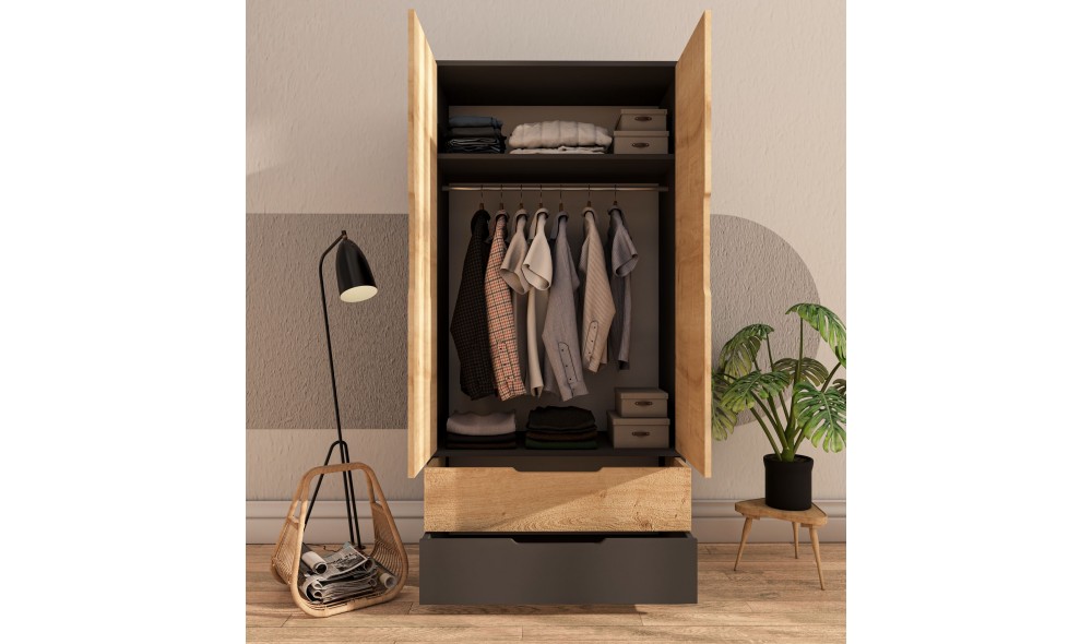 Dulap, Flora 90 - Anthracite, Sapphire Oak, 90 x 183 x 45 cm