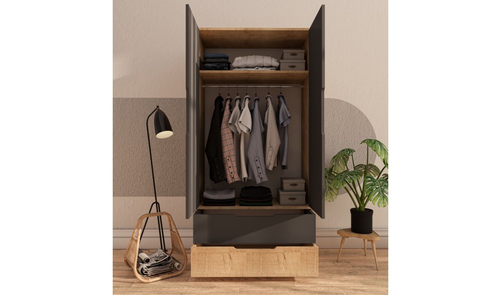 Dulap, Flora 90 - Sapphire Oak, Anthracite, 90 x 183 x 45 cm